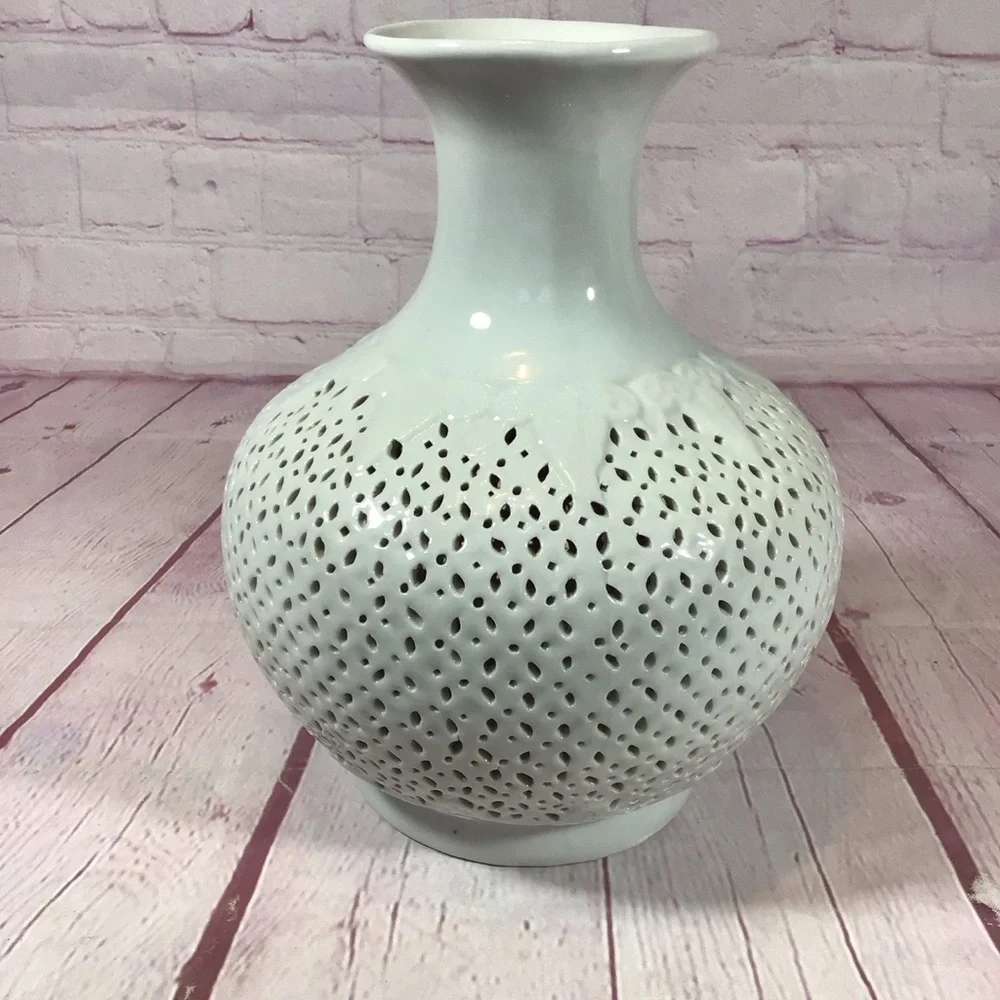 Vintage Blanc De Chine Reticulated White Porcelain Vase